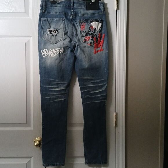 Rue21 Men's Graphic  Skinny Supreme Flex Black Jeans 32/32 - Picture 8 of 15